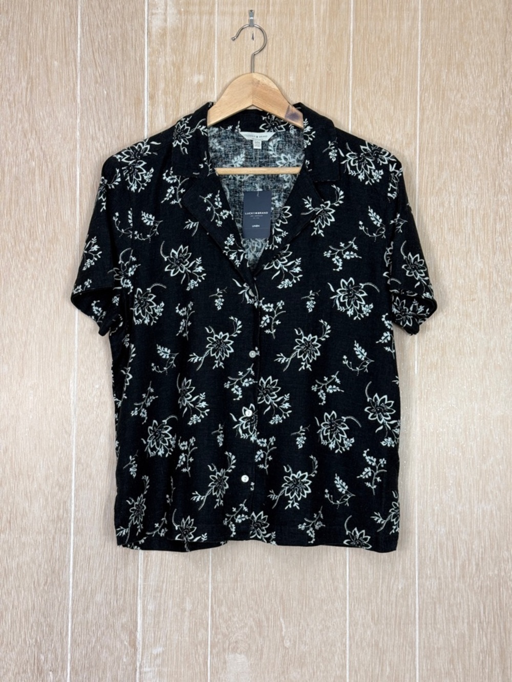 Lucky Brand Black Short-Sleeve Floral Button-Up Shirt and Shorts Set